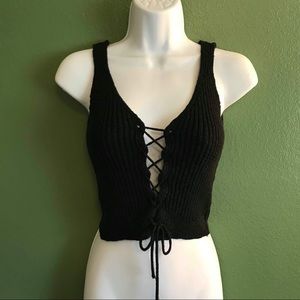 Ribbed Front Tie Crop Top